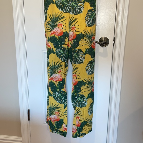 Yellow Flamingo Patterned Jumpsuit Size L - Picture 4 of 6